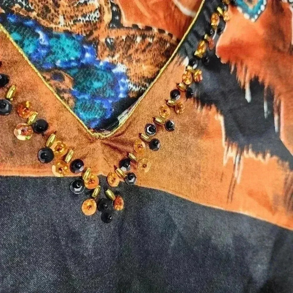 Sante Classics Bronze Multicolor Floral Kimono Kaftan Dress One Size Beaded - Picture 4 of 4